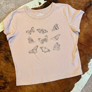 Hollister Light Pink Butterfly Print T-Shirt